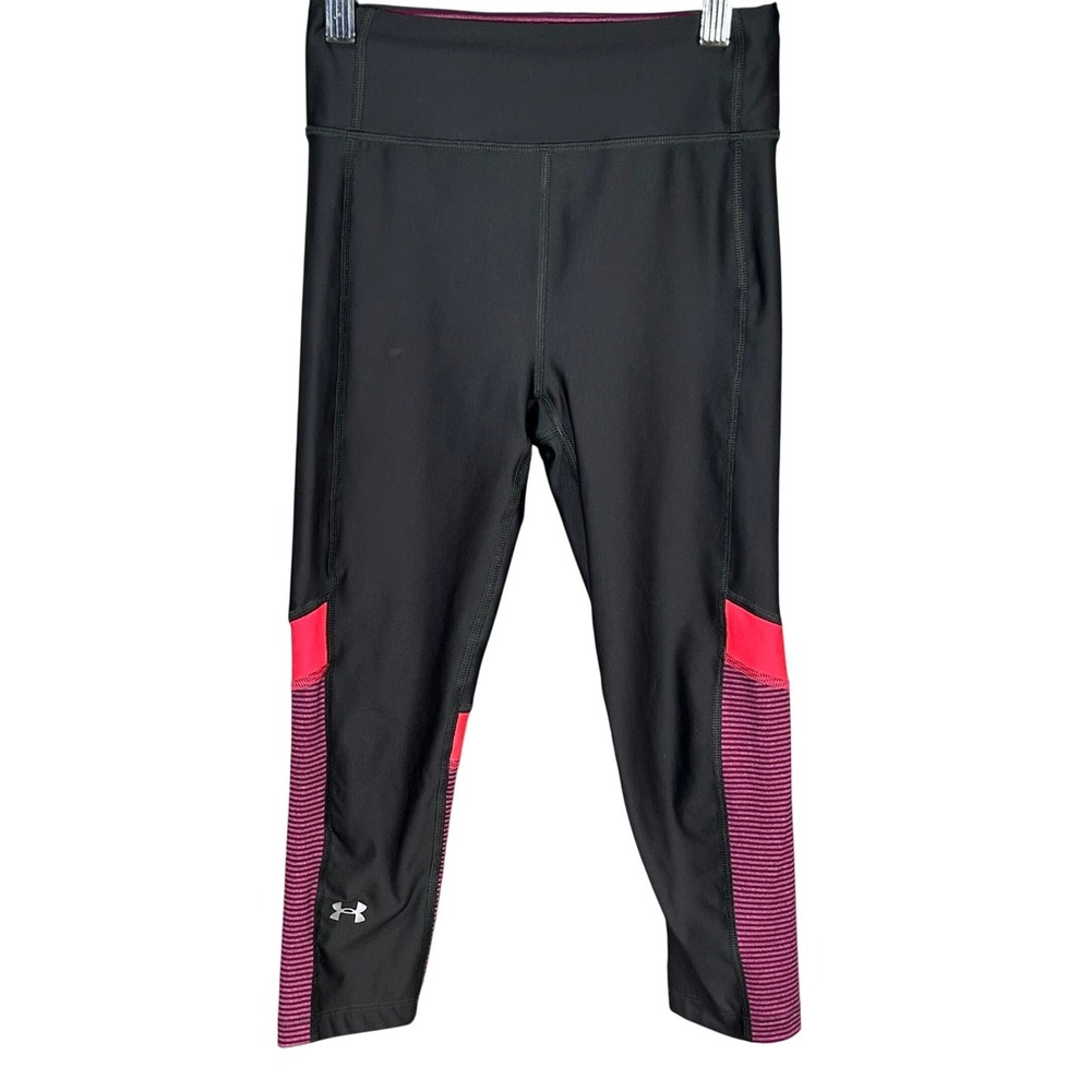 Under‎ Armour Leggings Women's Size XS HeatGear Athletic Gray Pink Striped Yoga